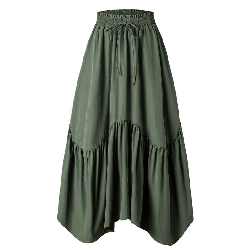 

Western Style New High Waist Lace-up Patchwork Frill Skirt Lace up High Waisted Skirt Army Green S