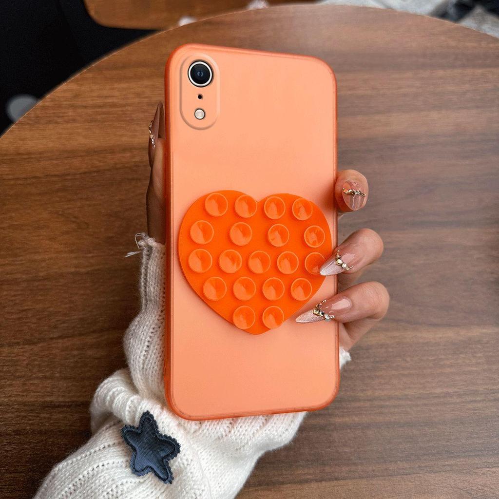 Heart Shape Suction Cup Phone Case for iPhone XR Semi Transparent Matte Shockproof Soft TPU Cover