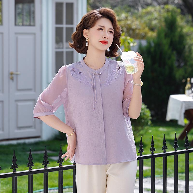 

Noble Lady Summer Gauze T-Shirt: Elegant Dignity for Middle-Aged Women 4XL фиолетовый