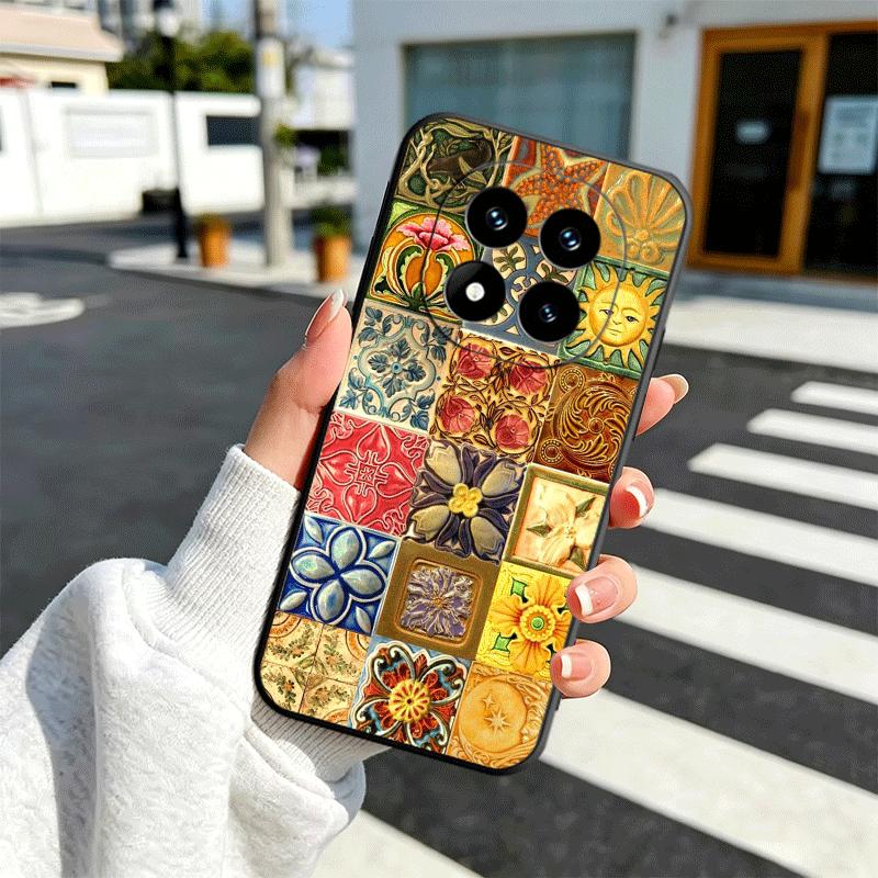 Italian Sicilian Style Floral Pattern Soft Phone Case for Xiaomi Redmi Note 12 13 14 15 Pro Plus 11 12S 11S 11T 10 4G Black Cove