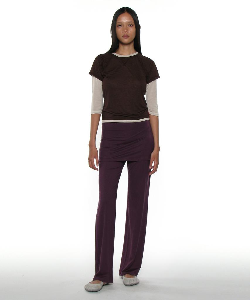 PARTIMENTO WOMEN Pwc Sheer Raglan Stitch Short Sleeve Tee_Brown