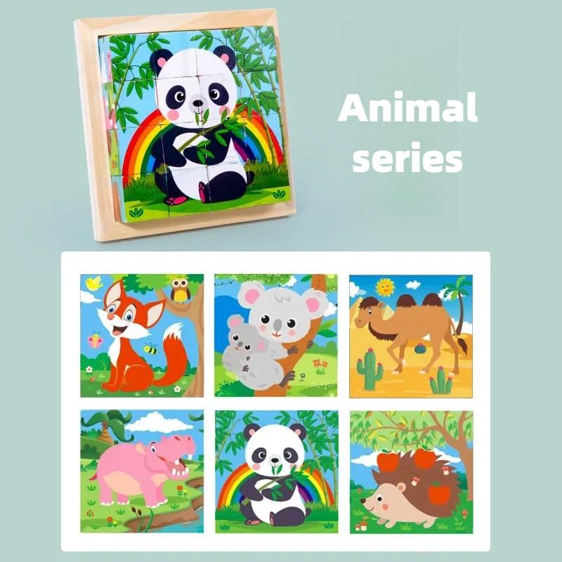 Wooden Six Sided Three-dimensional Painting Puzzle Children Early Education Transportation Animal Puzzle Building Blocks Souptoy