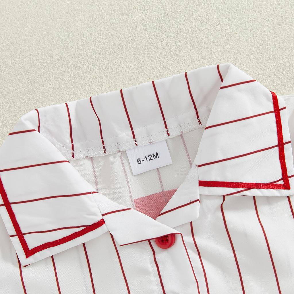 Kinder Mädchen Sommer Baseballkleid Gestreifter Druck Knopf Kurzarmkleid mit Gürtel für Kleinkind Niedliche Kleidung