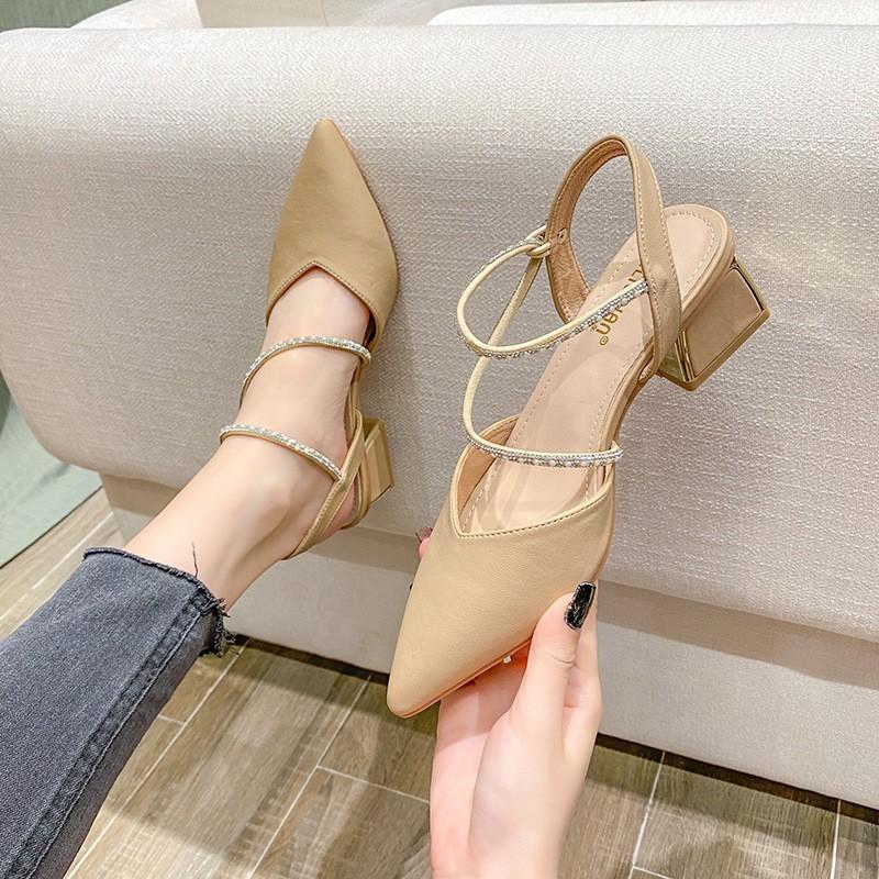 Pantofi de damă mărime mare 41-43 sandale de vară picioare grase lățime și înălțime a gleznei 2025 nou toc gros cu cap de sac tocuri înalte femei