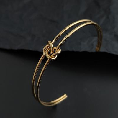 Simple Double Layer Steel Wire Bow Stainless Steel Gold Plated Bracelet, High Quality Waterproof Silver Jewelry, Gift for Women
