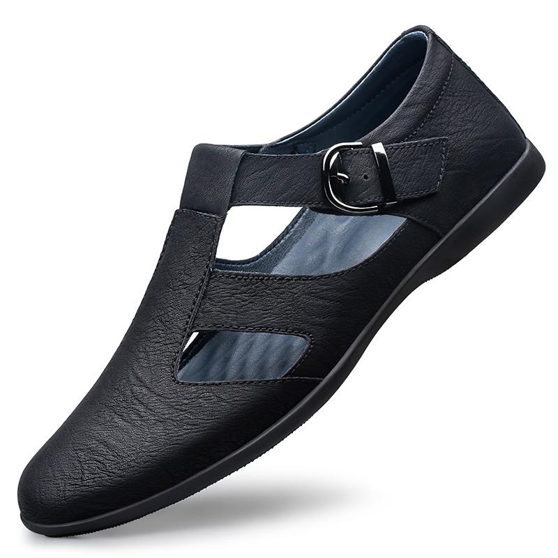 Genuine Leather Men Summer Business Sandals Breathable Driving Shoes Moccasins Hollow Out Male Shoes Leisure Walk Men Sandals