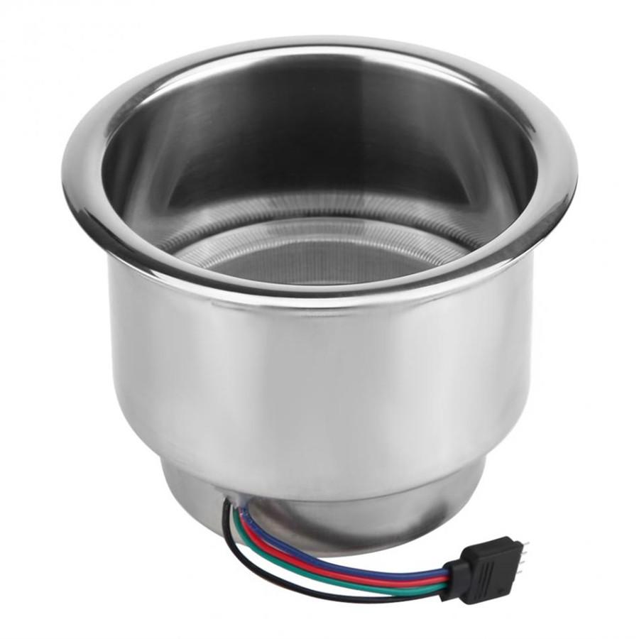 LED RGB Backlight Recessed Boat Car Cup Holder Stainless Steel W/ Remote Control