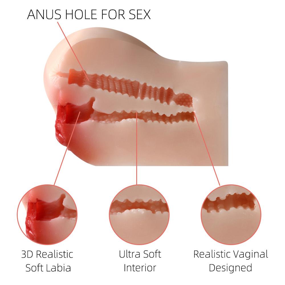 Male Masturbator Silicone Artificial Pussy and Anus Dual Channel Realistic Skin Touch Silicone Big Butt Male Sex Toy