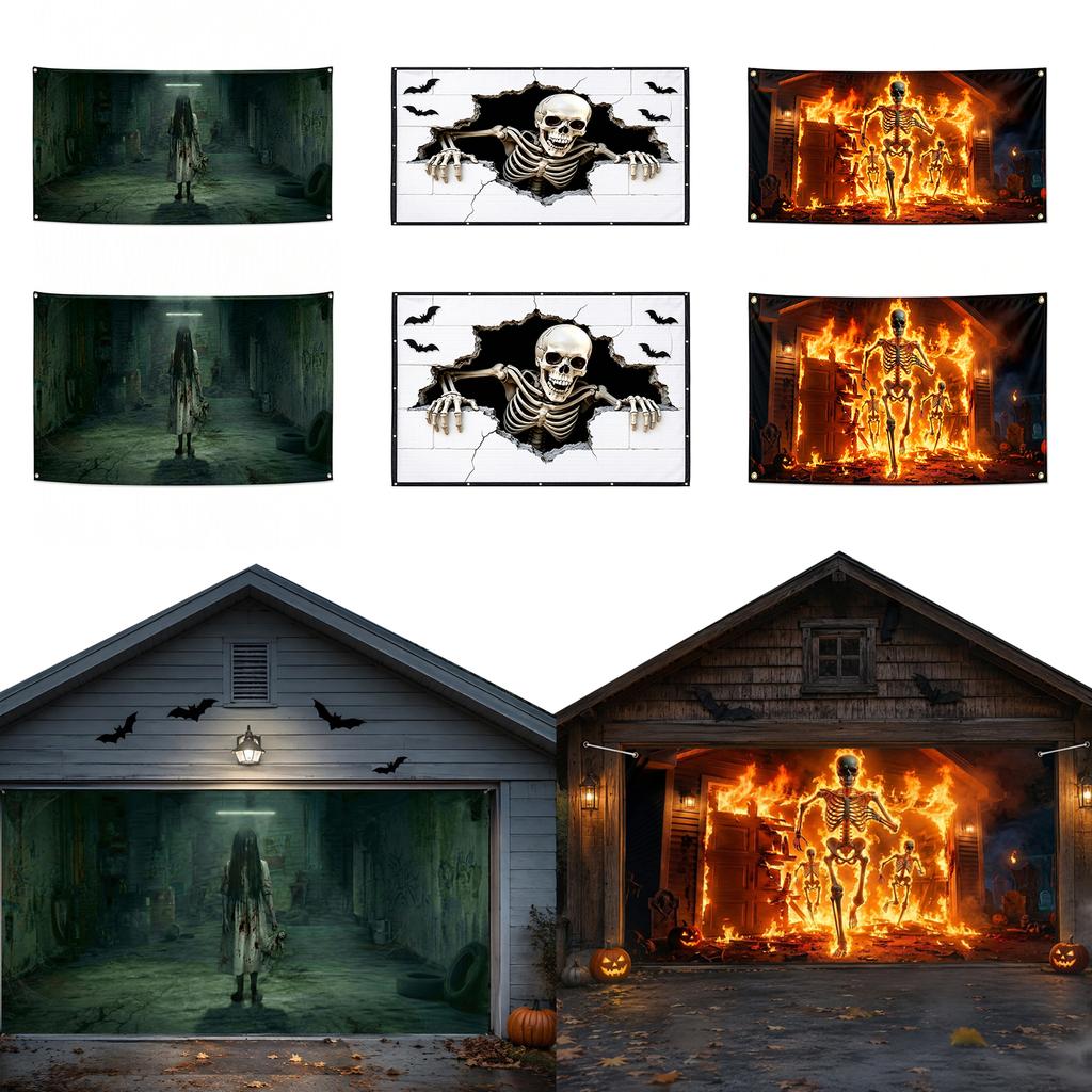 Halloween Garage Door Cover Banner Large Hanging Backdrop Halloween Outdoor Hanging Banner for Outdoor Indoor Wall Decor
