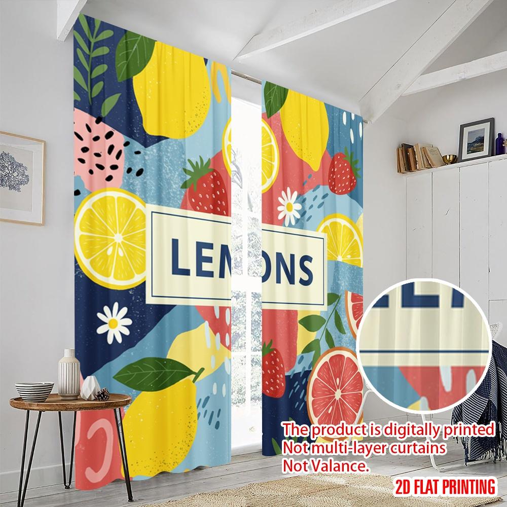 2pcs 2D flat printing Curtain Lemon Strawberry Citrus Design Polyester Without Electricity 0 for Multipurpose Event Decoration