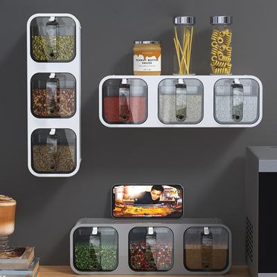 Gewürz-Organizer-Box-Set zur Wandmontage, Salzstreuer, Gewürzregal, Fach, Aufbewahrungsbox, Zuckerbehälter, Glas mit Löffel für die Küche