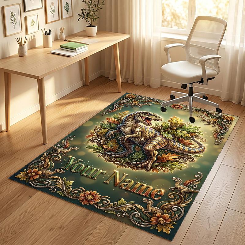 Dinosaur Theme Crystal Velvet Rug Personalized Custom Name Text Soft Floor Mat Home Decor