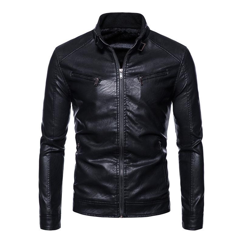Hot autumn and winter men's pu leather jacket men's trendy youth stand-up collar punk men's locomotive leather jacket