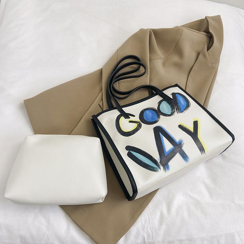 

Креативные сумки-тоут с буквенным принтом для женщин, искусственная кожа, большая вместительная композитная сумка, модные женские сумки на одно плечо