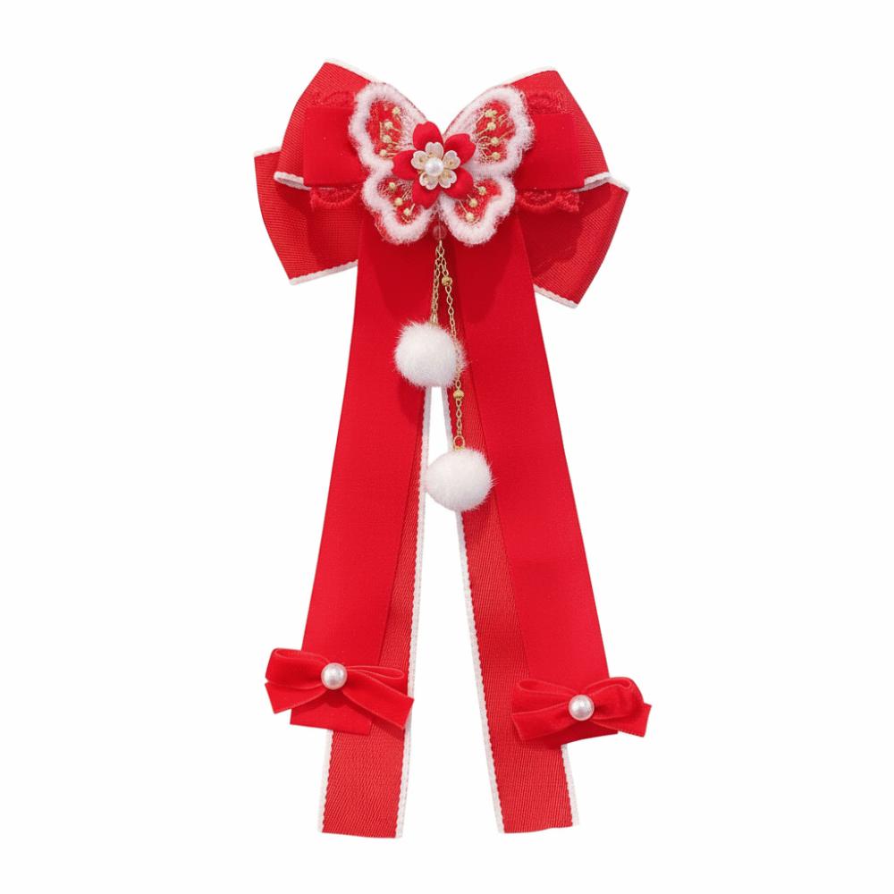 Red New Year Hairpin Ribbon Hanfu Hair Ornamen Holiday Bow Ribbon Hair Clip Festival