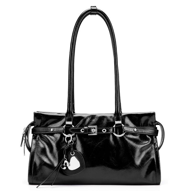 

Original Design Cowhide Baguette Bag Women 2025 New High Sense Niche Underarm Bag Commuter Portable Shoulder Bag Black