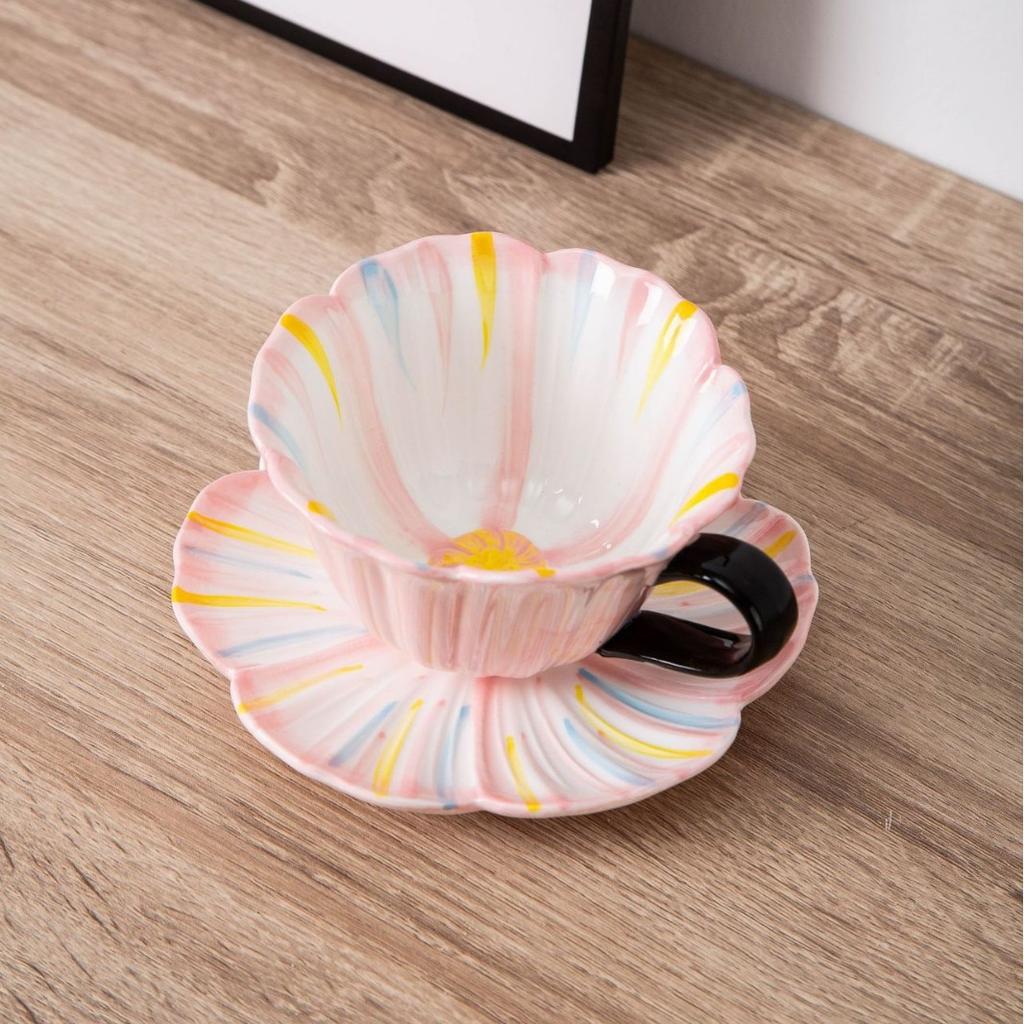 Creative Underglaze Hand-Painted Petals Ceramic Coffee Cup And Saucer Girl'S Heart Afternoon Tea Cup And Saucer Set
