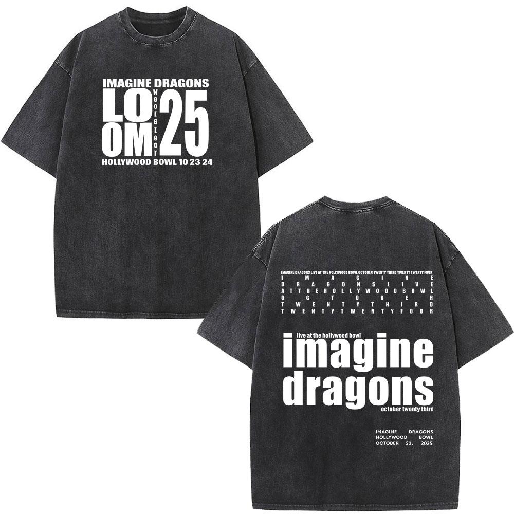 Imagine Dragons Loom World Tour Vintage Washed T Shirt Rock Band Tshirt Unisex Women Aesthetic Trendy Cotton Short Sleeve T Shirt