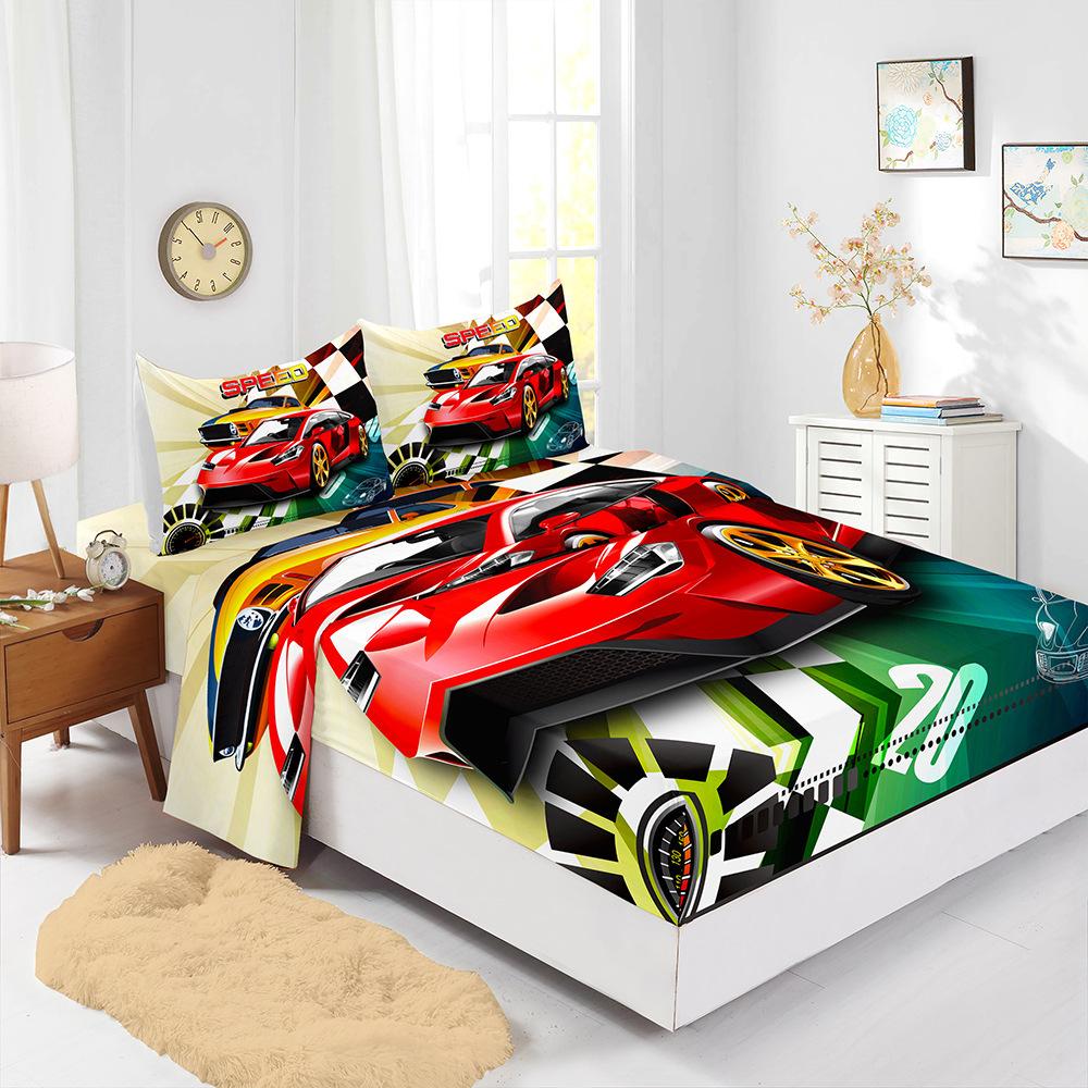 Mattress Four-Piece Car Racing Bed Sheet Kit Digital Printing Mattress Protective Cover