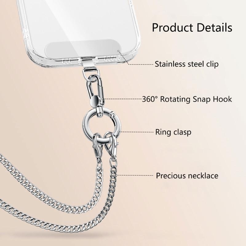 Metal Phone Lanyard Crossbody Chain With 360 Degree Rotating Clip And 120cm Adjustable Strap For Handsfree Carrying