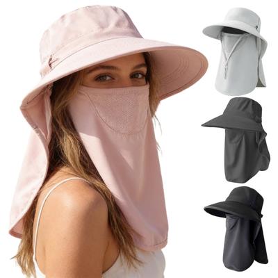 Sonnenhut Abnehmbarer Gesichtsschutz Schal 3-in-1 Übergroßer Sonnenschutzhut mit Anti-UV-Stoff Atmungsaktiv Pferdeschwanz-Öffnung Outdoor-Hut