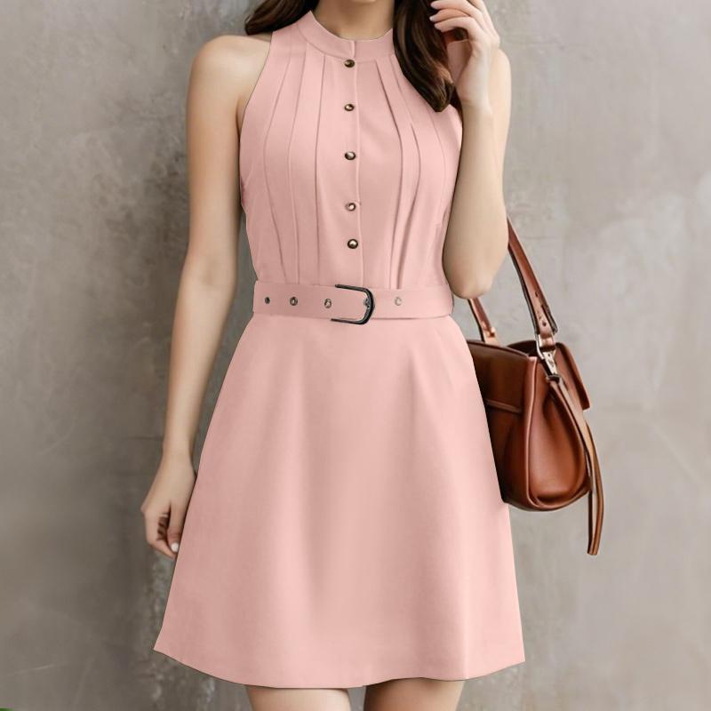 ZANZEA Women Summer Round Neck Casual Sleeveless Short Dress