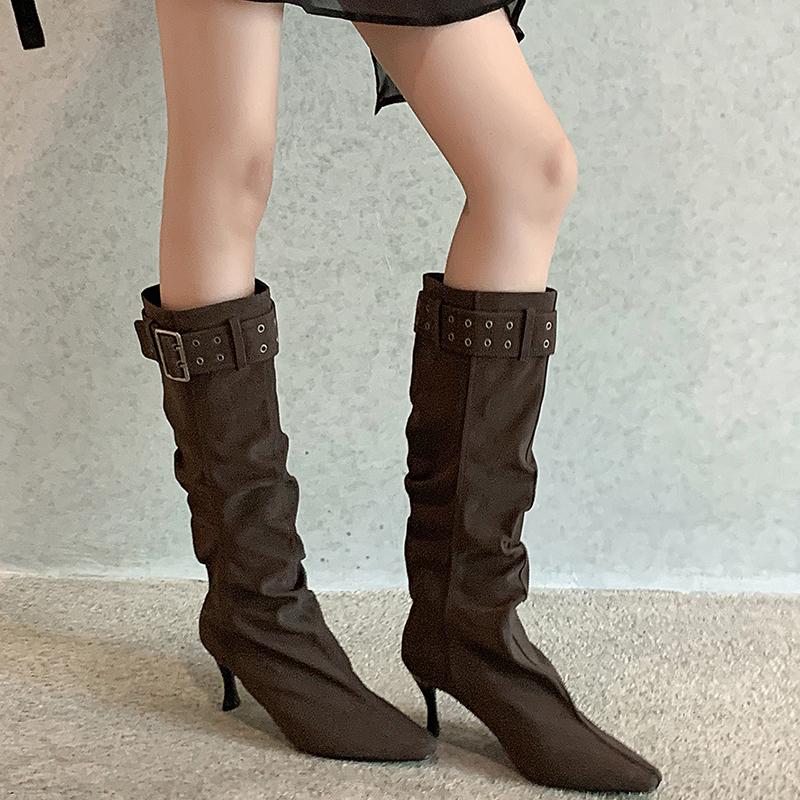Fashion Autumn Winter Women Long Boots Fashion Thin High Heel Knee High Booties Ladies Sexy Woman Mordern Boats botas de mujer