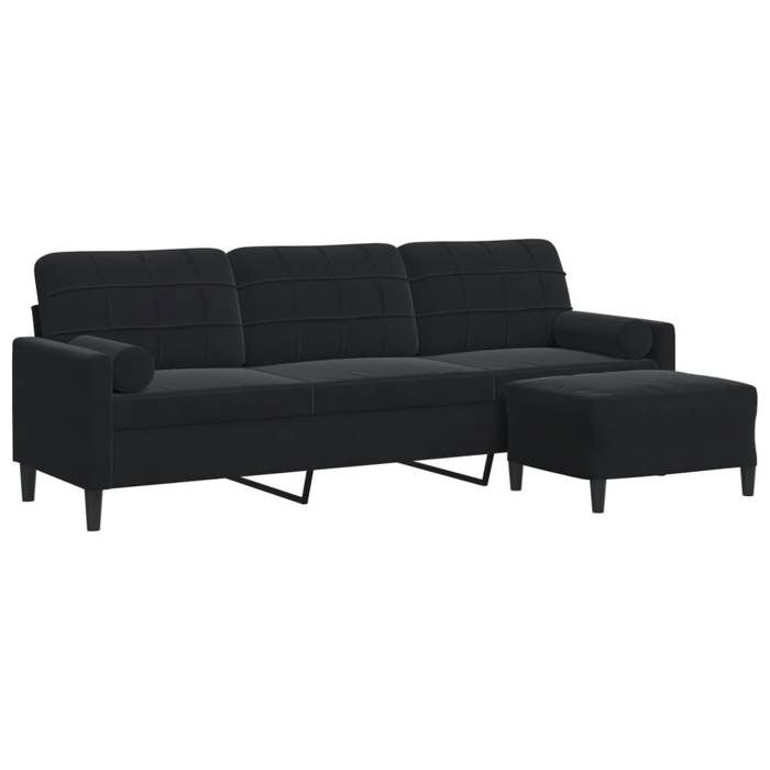 VidaXL Canapé à 3 places avec repose-pieds Noir 210 cm Velours, canapé, canapé de salon, canapé 3 places en velours, canapé 3278282