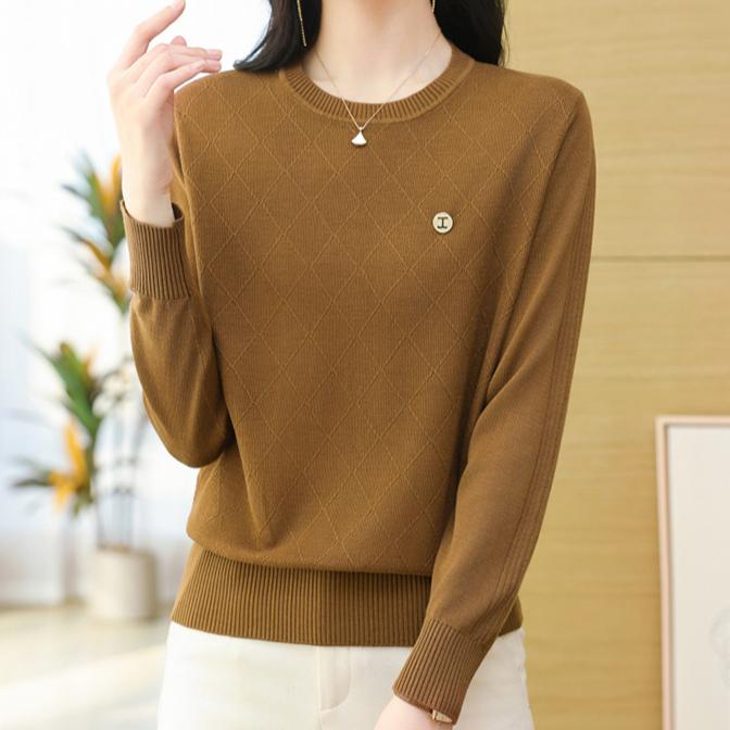 Langärmliger Strickpullover für Damen im Herbst und Winter, einfarbig, lässiger Pullover, dünner Strickpullover