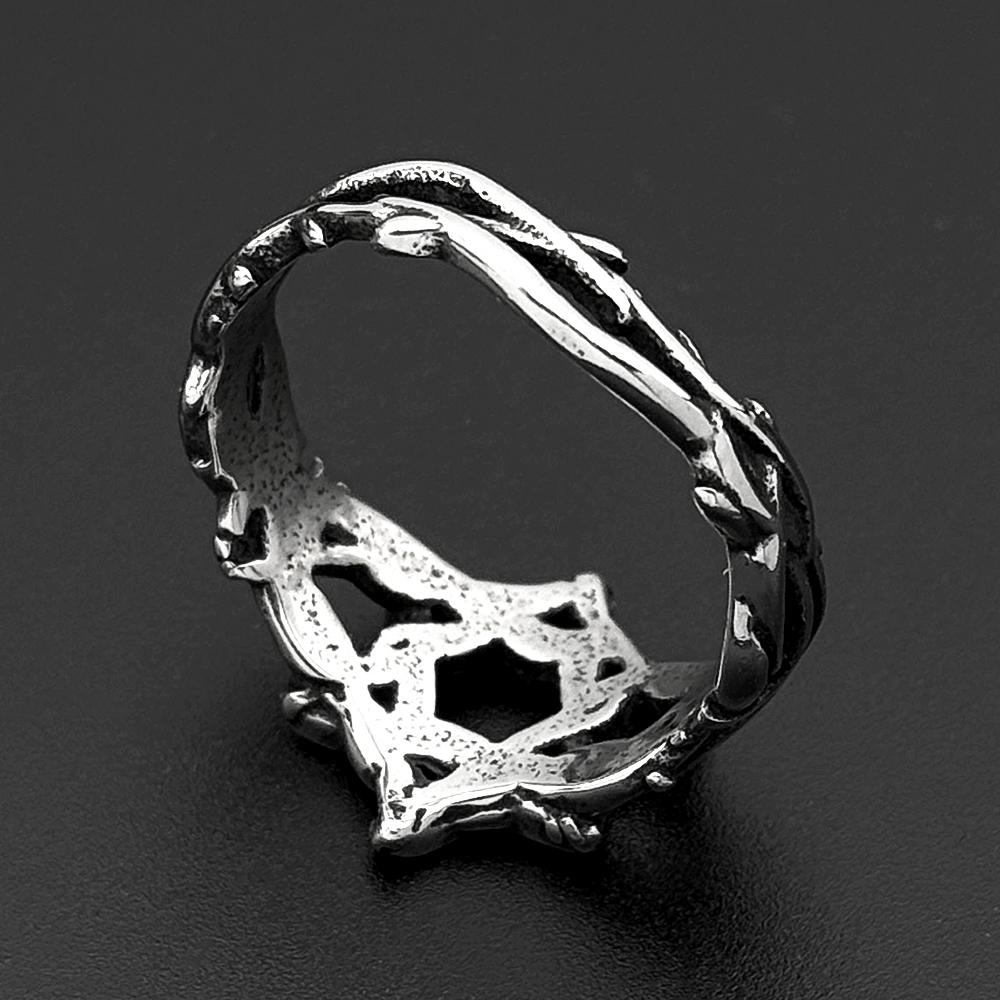 Thorn Branch Hexagram Amulet Ring for Men Women Stainless Steel Silver Color Je Star of David Israel Finger Rings Jewelry