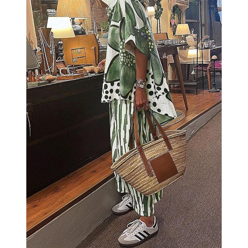 Set de damă casual, cămașă cu imprimeu floral, pantaloni, set din două piese