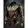 New Black Gold Gradient Peony Print Men's Long Sleeved Shirt, Light Luxury Business Casual Shirt Clothing