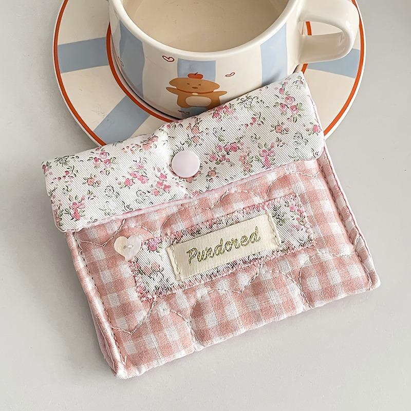 Floral Plaid Women's Flap Cosmetic Bags Retro Flower College Girls Sanitary Pouch Outdoors Portable Female Storage Clutch Purse
