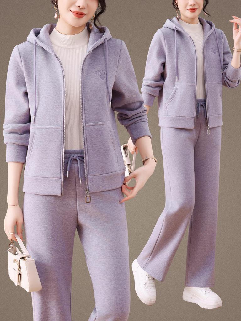 Brand Autumn/Winter Women's Plus Velvet Fashionable Hoodie Two-Piece Sportswear Suit