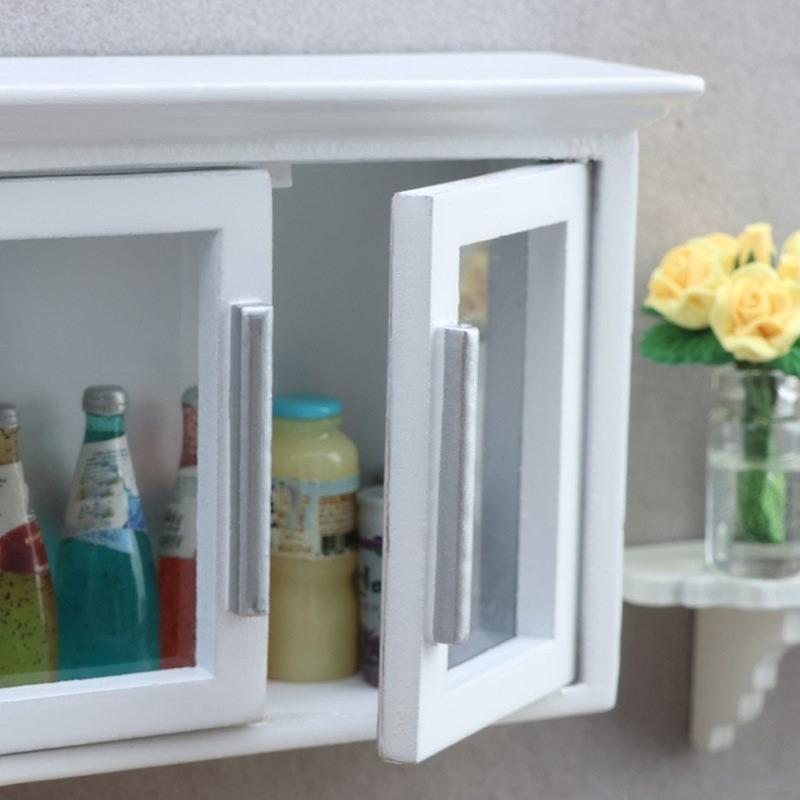 1/12 Doll House Miniature Kitchen Wall Cabinet with Smoothly Wood For Scene Setting Doll House Landscape Accessories