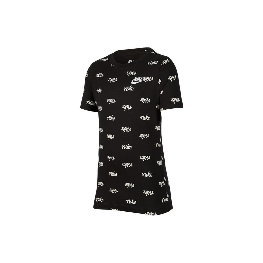 Nike Sportovní tričko s kulatým výstřihem, celoplošným potiskem loga a krátkým rukávem, dětské topy, černé DR1995-010