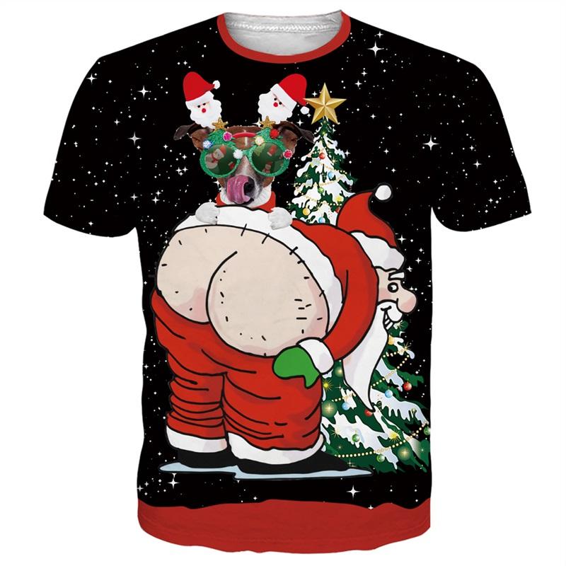 Funny Christmas T-Shirt for Men 3D Muscle Print Short Sleeve O-Neck Streetwear Male Oversized Casual Party Clothing