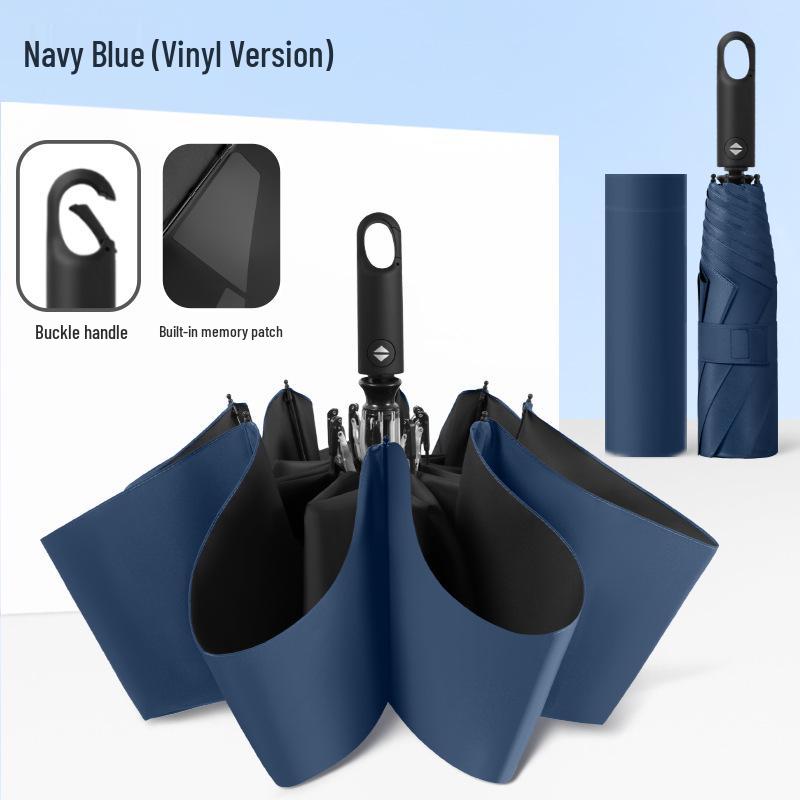Memory Patch Three-Fold Automatic Umbrella: 8-Bone, Non-Folding, Dual-Use for Sun and Rain.