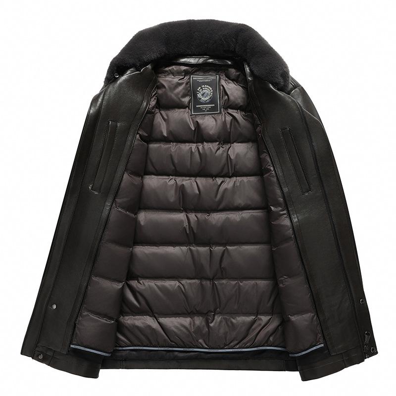 Кожаная куртка-пуховик мужская утолщенная съемная подкладка кожаная куртка средней длины — фото 4
