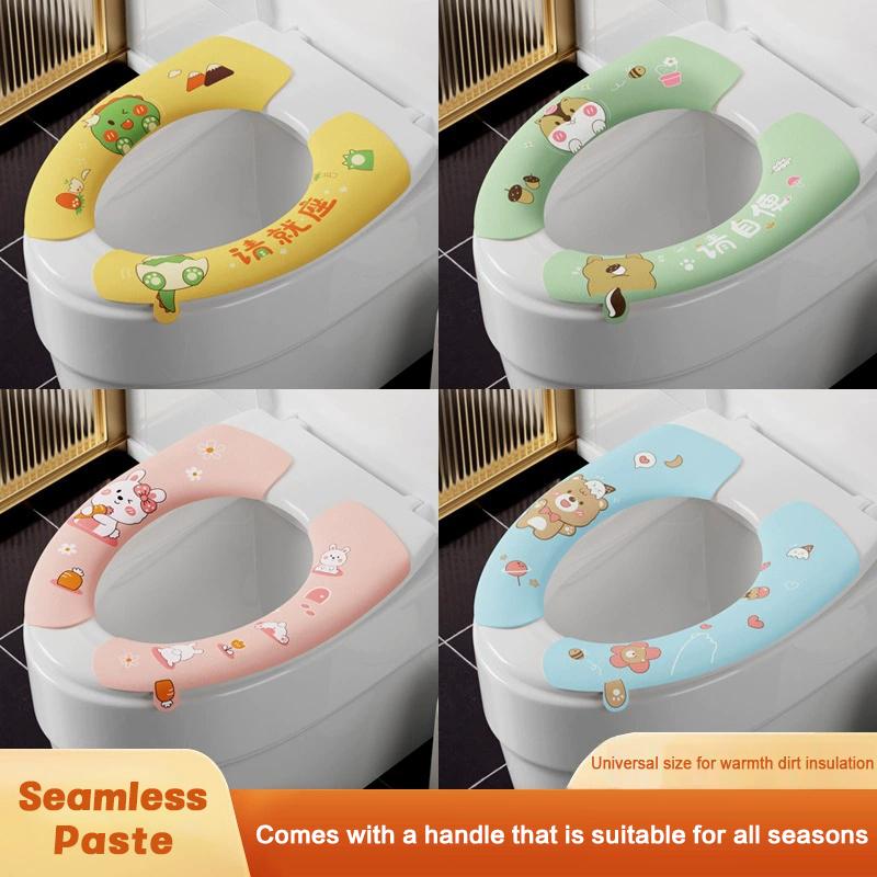 1 Pair Toilet Seat Cover Cartoon Washable Bathroom Toilet Seat Pad Cute Reusable Soft Thick Sticky Closestool Seat Mat
