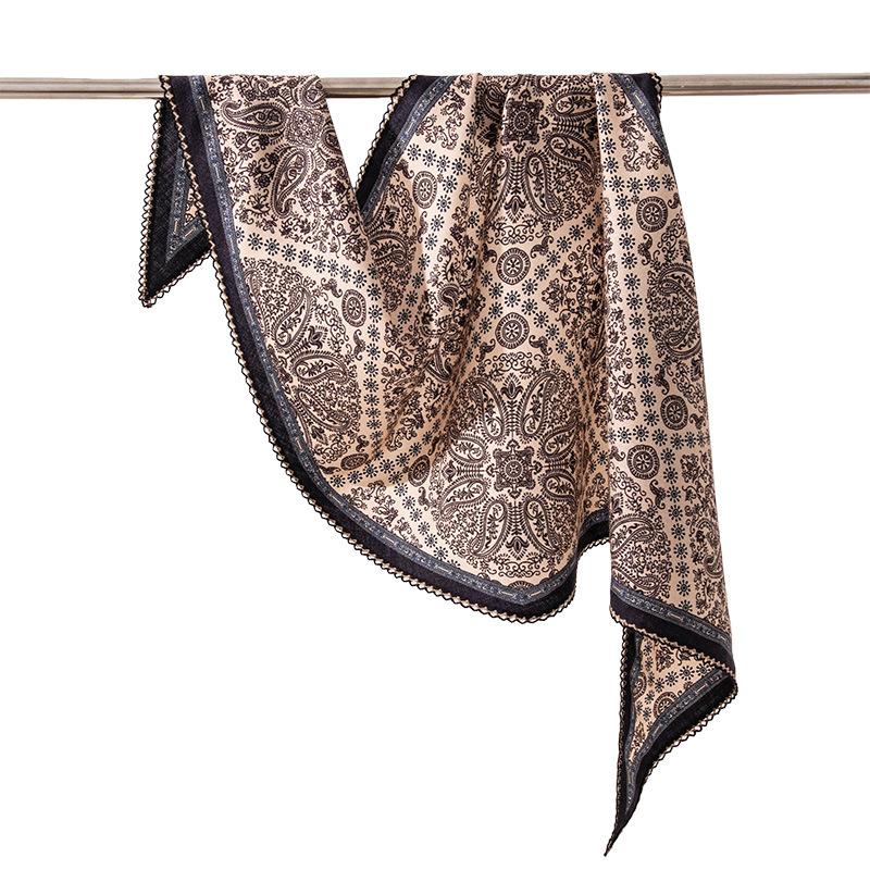 Silk wool scarf, vintage atmosphere, diamond-shaped scarf, neck protector, high-end neck-tie scarf, elegant silk scarf for gifting 120*H41