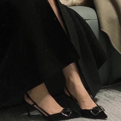 New Black High Heels Buckle Metal One-word Buckle Commuting Temperament Sexy Bag Head Sandals