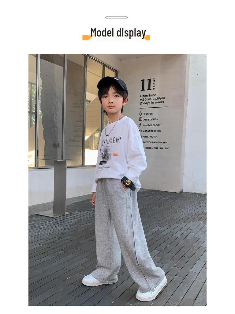 Boys' Fleece-Lined Wide-Leg Pants for Autumn/Winter - 2025 New Style Sportswear for Older Kids