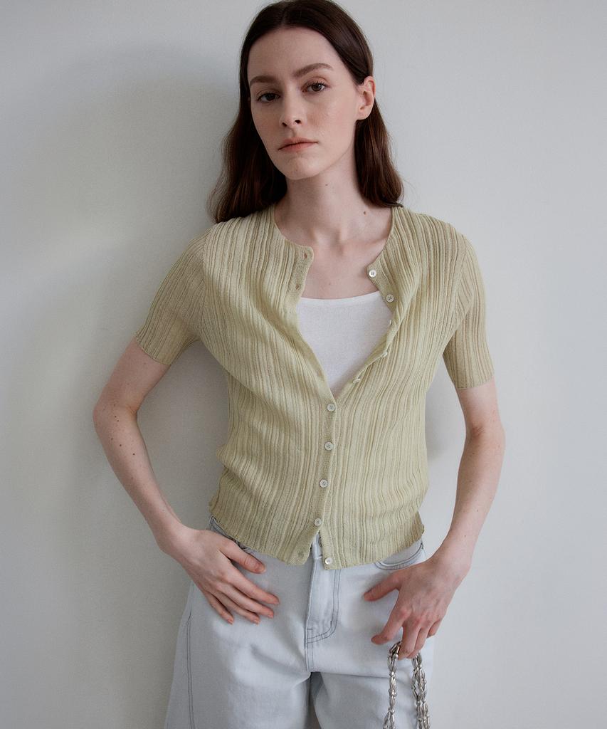 THEELO Wholegarment Relief Ribbed Cardigan (Olive)