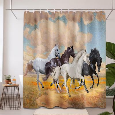 Horse Shower Curtain Cowboy Western Bathroom Decor, Waterproof Fabric with Hooks, 72x72 Inch