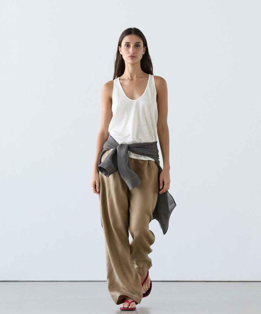 Masimodutti 100% Linen Wide Leg Stretch Pants