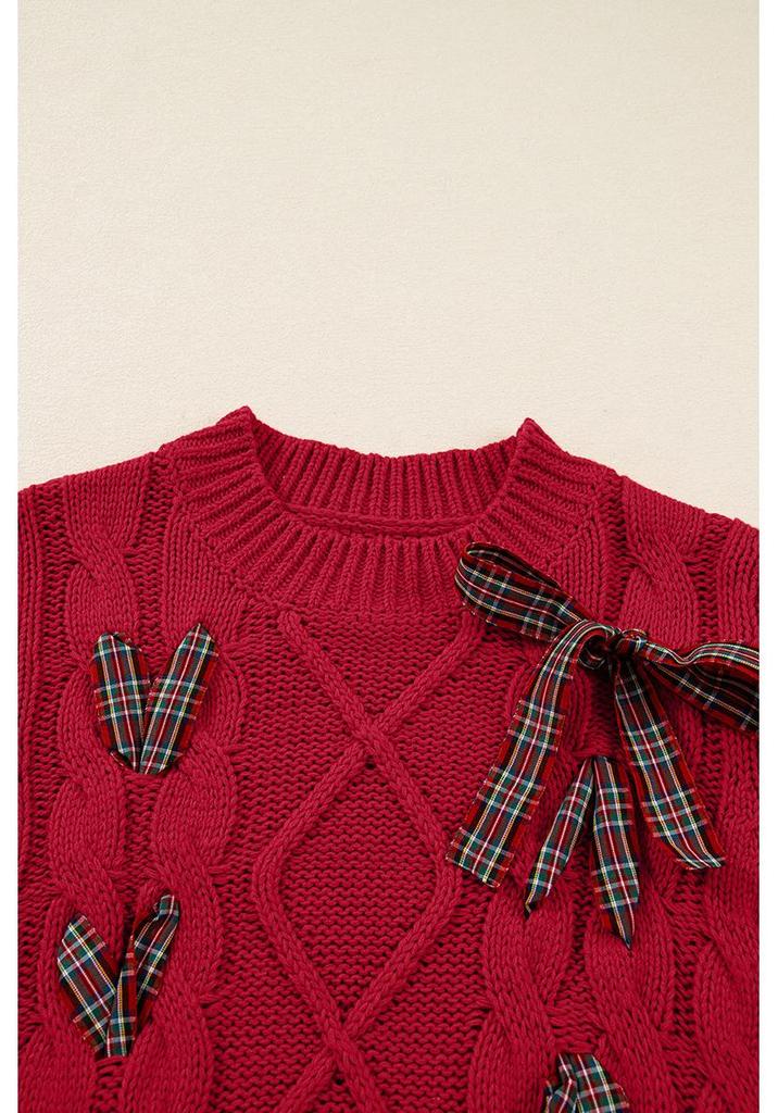 Autumn 2025 Women's Fashion Pullover: Short-Sleeved Bow Tie Knit Top