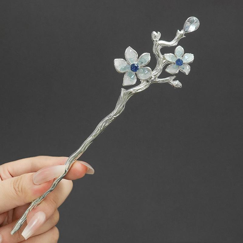 New Chinese Style Blue Crystal Butterfly Feather Hair Sticks for Women Handmade Hairpins Jewelry Accessories Hair Ornaments