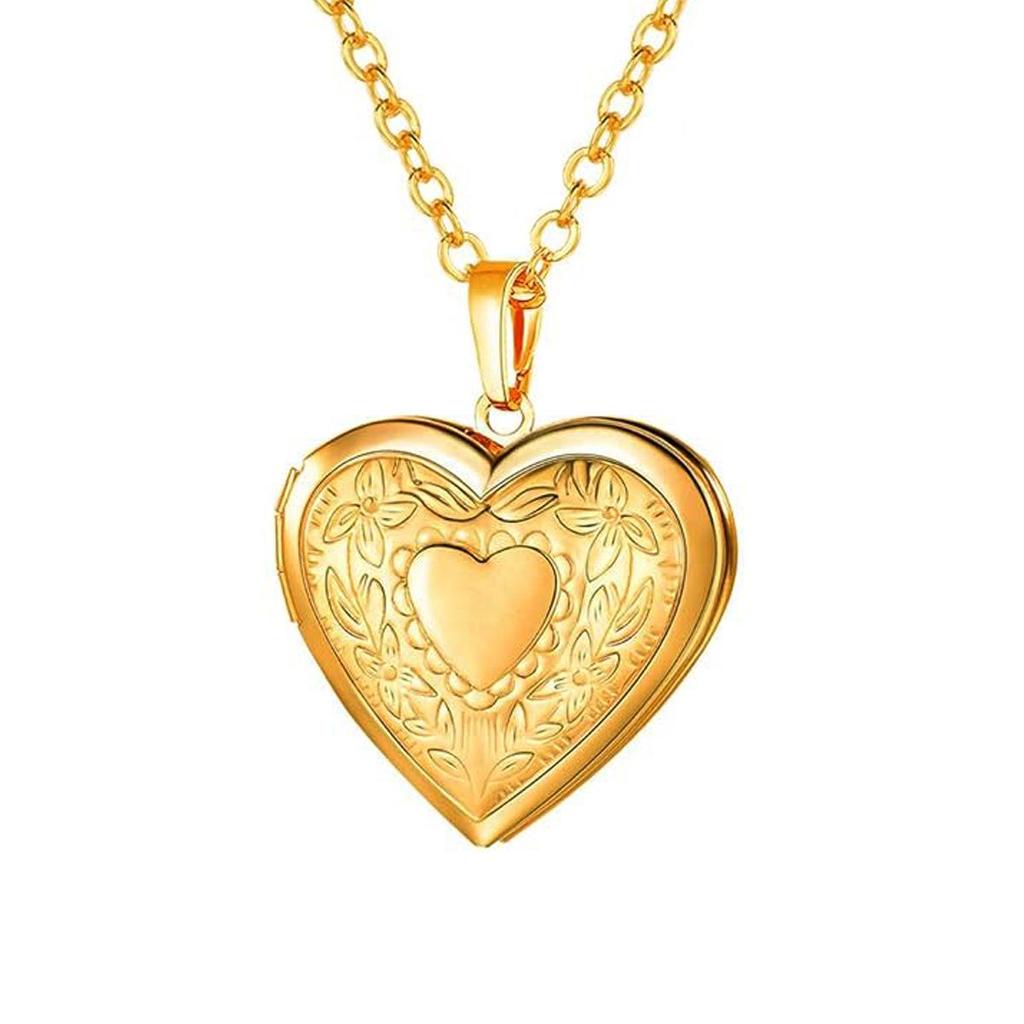 Engravable Heart Pattern Stainless Steel Pendant Necklace - DIY Photo Locket for Couples