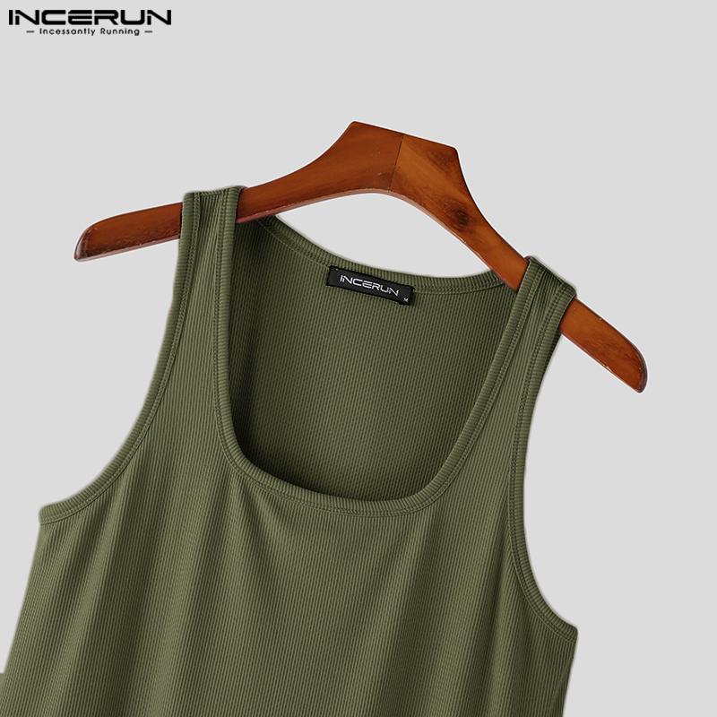 INCERUN Pánské tílko s límcem čtvercového střihu bez rukávů Slim Fit Pinstripe